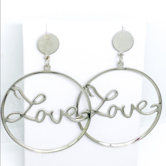 2 Pair Silver & Gold Love Hoop Earrings - Picture 10 of 10